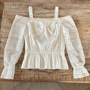 Ramy Brook lace sleeve cold shoulder peplum top